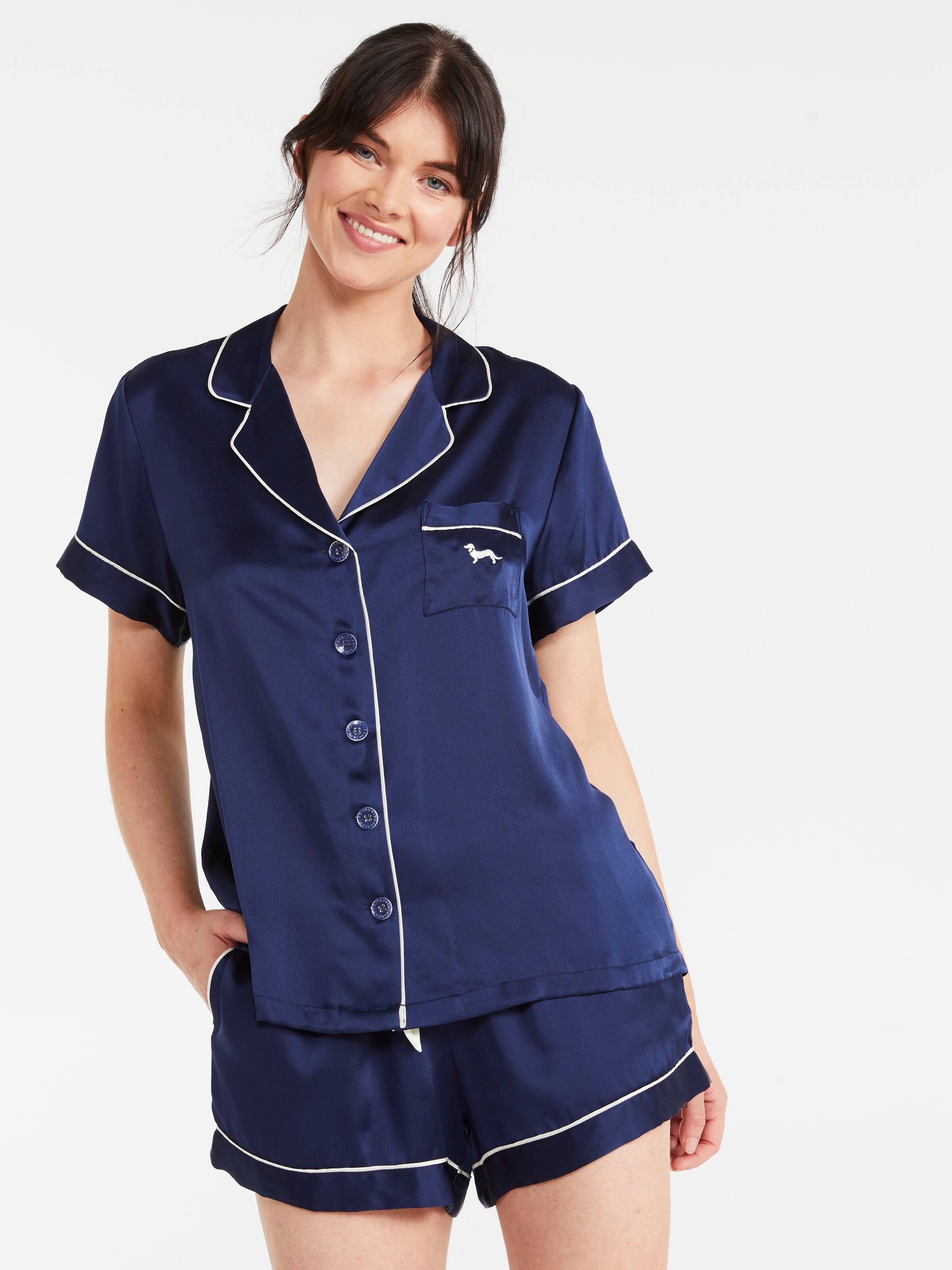 Navy Mulberry Silk Shortie Pj Set