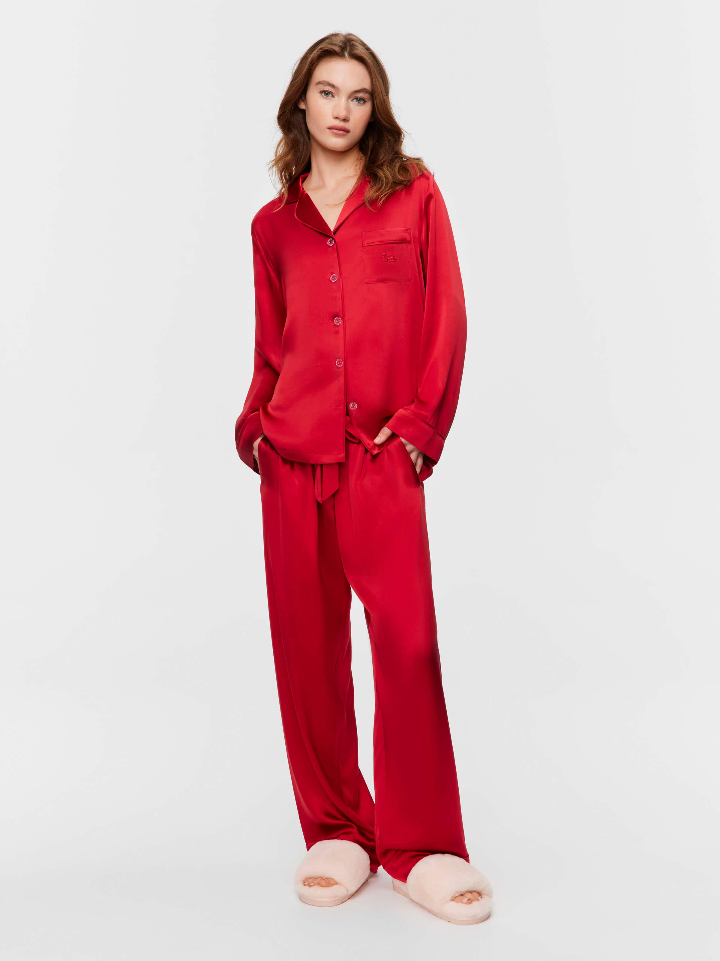 Ruby Red 100% Mulberry Silk Long Pj Set